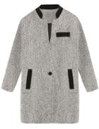Shein Grey Contrast Collar Pocket Knee Lenght Coat