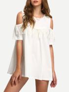 Shein White Open Shoulder Fringe A-line Dress