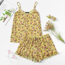 Shein Allover Floral Cami Top And Shorts Pj Set