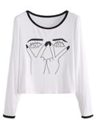 Shein Contrast Trim Gesture And Eyes Print T-shirt