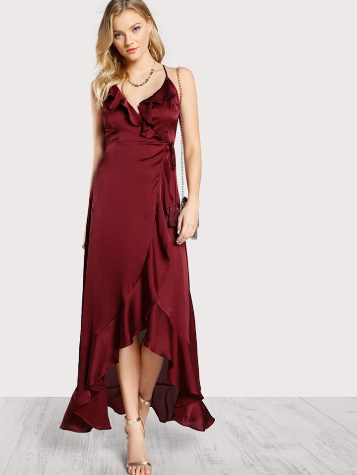 Shein Flounce Trim Open Back Wrap Dress