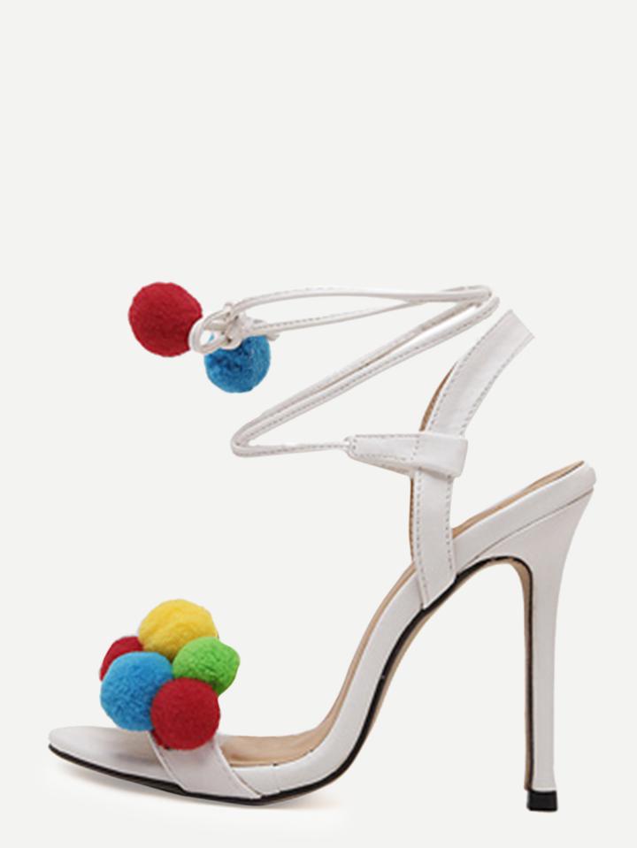 Shein White Open Toe Pompom High Stiletto Pumps