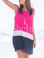 Shein Rose Red Sleeveless Color Block Dress