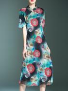 Shein Multicolor Collar Print Split Dress