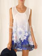 Shein White Vest Sleeveless Floral Print Dress