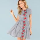 Shein Rose Embroidered Fit And Flare Dress