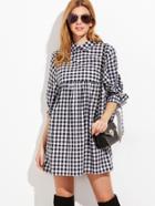 Shein Black And White Gingham Tie Sleeve Babydoll Dress