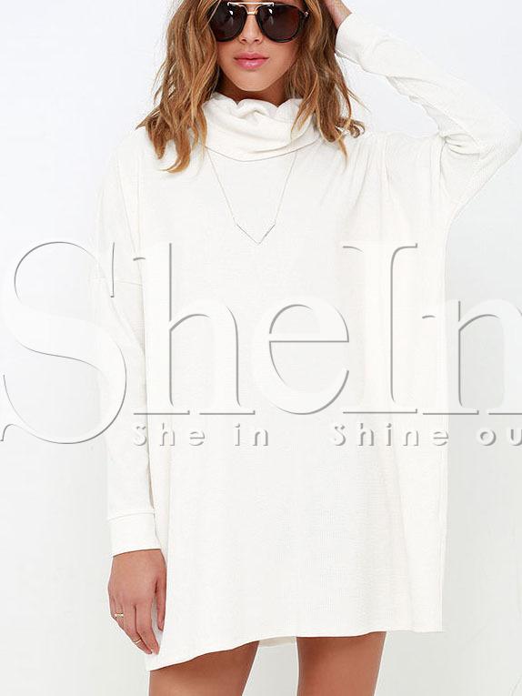 Shein White High Neck Casual Dress