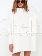 Shein White High Neck Casual Dress