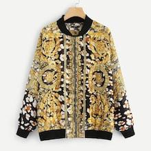 Shein Zip Front Plants Print Jacket
