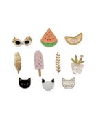 Shein Cat & Plant Design Brooch Set