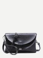 Shein Black Croc Embossed Leather Flap Envelope Bag