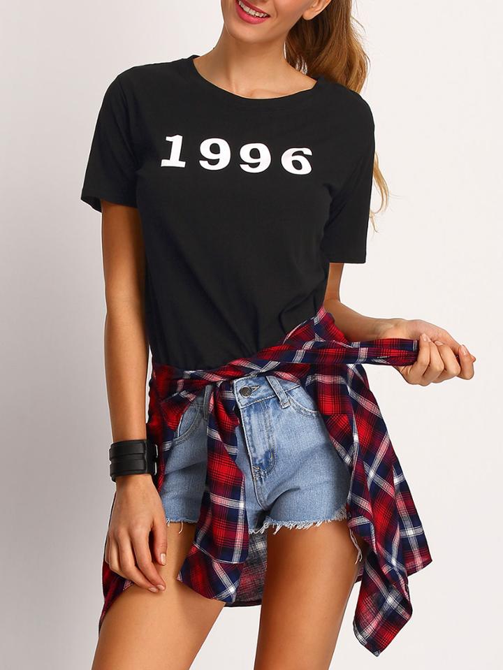 Shein Black Number Print T-shirt