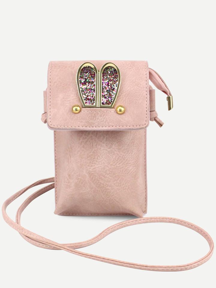 Shein Pink Metal Rabbit Ear Embellished Crossbody Phone Case