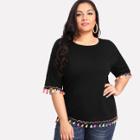Shein Plus Colorful Fringe Trim Tee