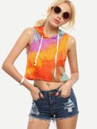 Shein Multicolor Tie Dye Print Hooded Crop Top