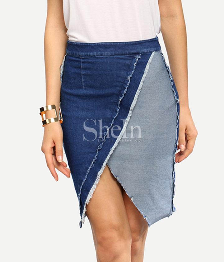 Shein Denim Blue Asymmetrical Bodycon Skirt