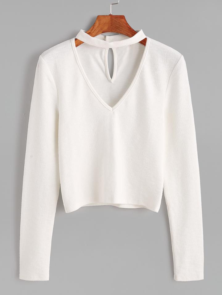Shein Cut Out Choker Neck Keyhole Back Knit T-shirt