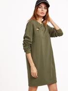 Shein Olive Green Drop Shoulder Distressed Sweatshirt Dress