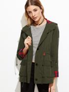 Shein Olive Green Plaid Lining Drawstring Waist Hooded Utility Jacket