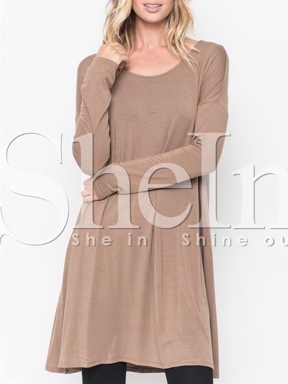 Shein Nude Mocha Round Neck Casual Dress