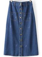 Shein Blue Single Breasted A Line Denim Skirt
