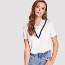 Shein Floral Lace Insert Contrast Tape Top