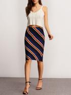 Shein Navy Diagonal Striped Pencil Skirt