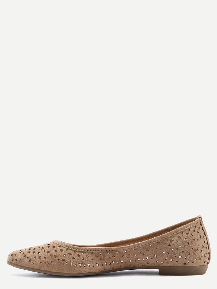 Shein Laser-cut Pointed Toe Flats - Camel