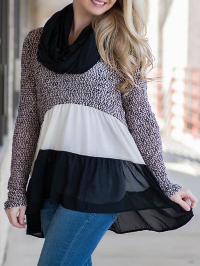 Shein Color-block Contrast Chiffon Dip Hem Top