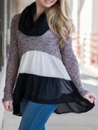 Shein Color-block Contrast Chiffon Dip Hem Top