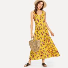 Shein Ruffle Neck Floral Sleeveless Dress