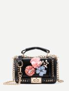 Shein Random Color Flower Embellished Chain Bag With Handle