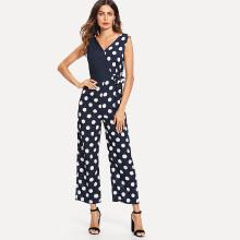 Shein Tie Waist Dot Print Jumpsuit
