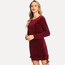 Shein Drawstring Side Velvet Sweatshirt Dress