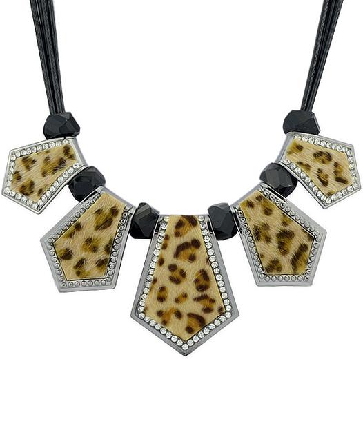 Shein Black Bead Leopard Print Necklace