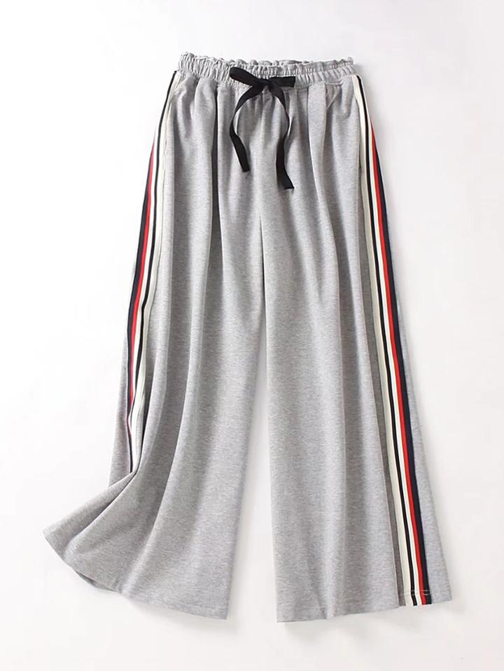 Shein Drawstring Waist Striped Side Wide Leg Pants