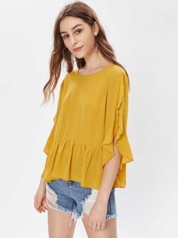Shein Tie Back Split Sleeve Frilled Smock Top