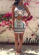 Rosewe Tribal Print Sleeveless Crop Top And Sheath Skirt