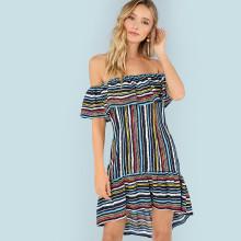 Shein Flounce Foldover Striped Bardot Dress
