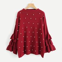 Shein Plus Tiered Flounce Sleeve Pearl Beaded Jumper