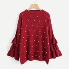 Shein Plus Tiered Flounce Sleeve Pearl Beaded Jumper