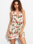 Shein Floral Print Cut Out Front Sleeveless Shift Dress