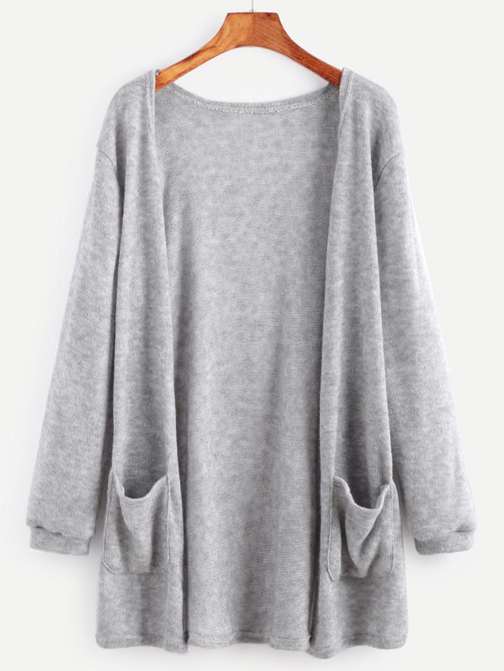 Shein Grey Elastic Cuff Cardigan With Pockets