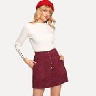 Shein Button Front Pocket Detail Corduroy Skirt