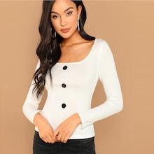 Shein Button Up Scoop Neck Tee