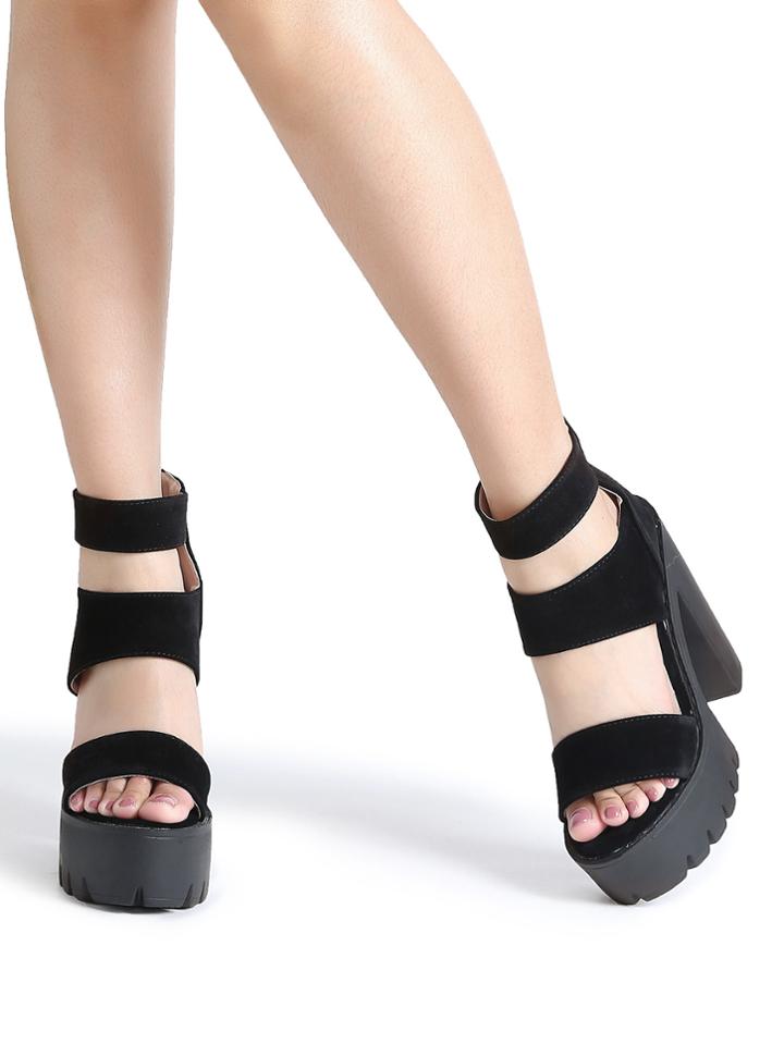 Shein Black Strappy Platform Heeled Sandals