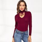 Shein Lace Up Ribbed Knit Tee