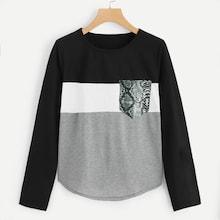 Shein Cut And Sew Panel Pocket Front Tee