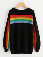 Shein Lantern Sleeve Rainbow Striped Jumper